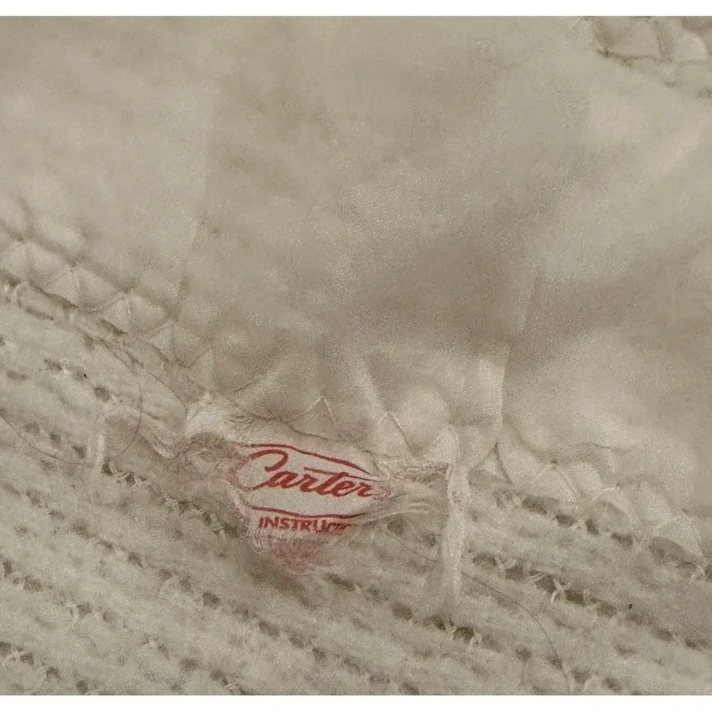 Vtg Carters Baby Blanket Waffle Weave Thermal Cream Nylon Edge 32x45 As Is